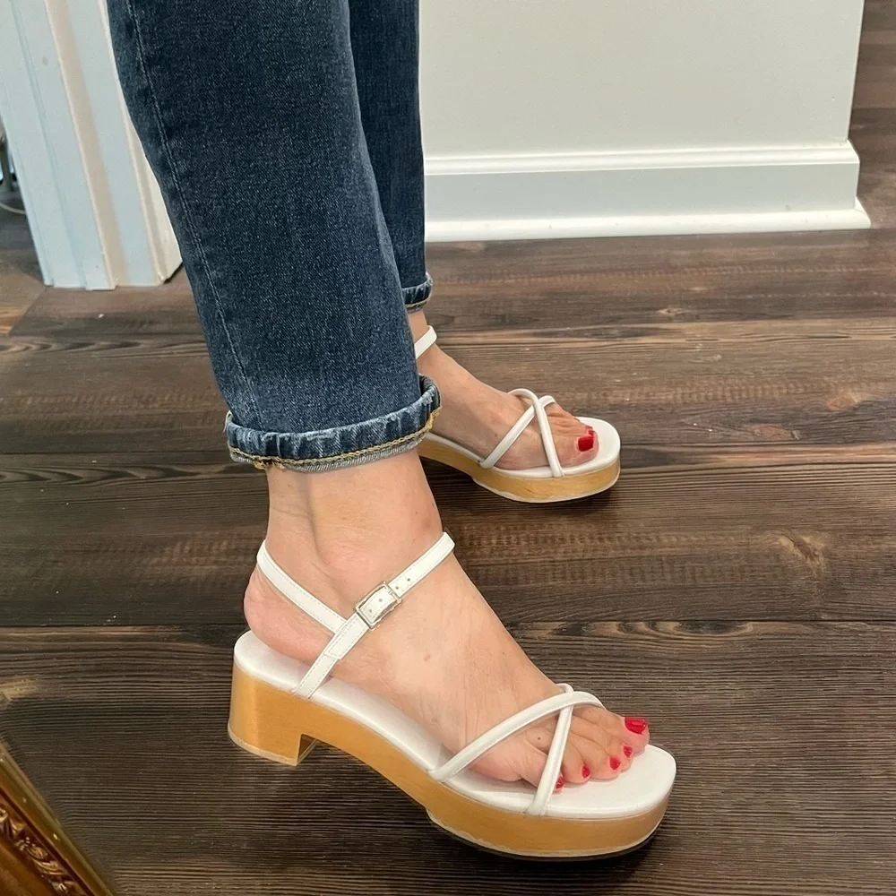 Anthropologie Jeffrey Campbell White Wooden Platform Sandals Platforms Size 7